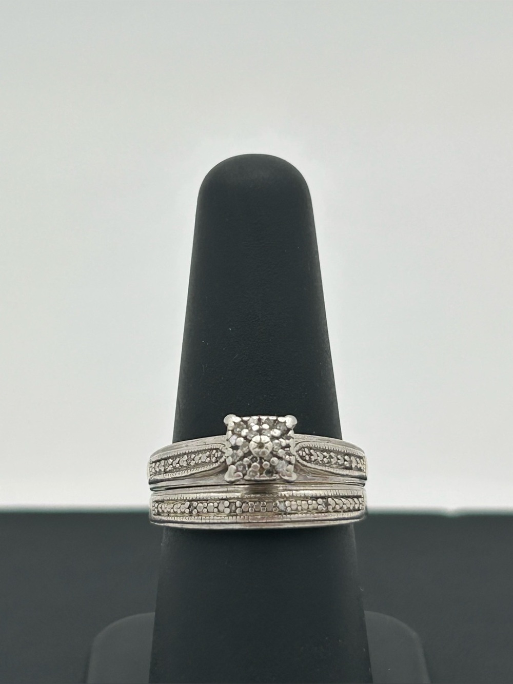 Sterling Silver Cluster Bridal Ring Set